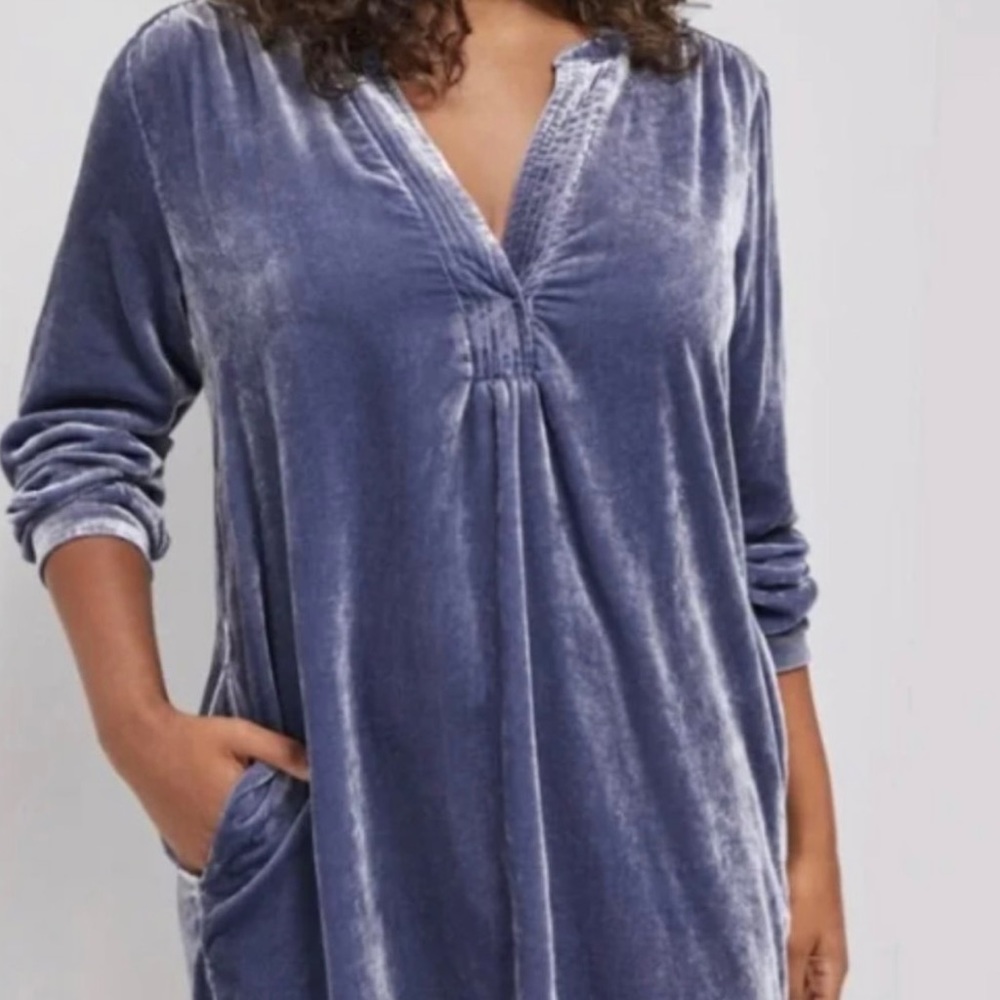 Anthropologie Slate Blue Melody Velvet Tunic Dress (xs)